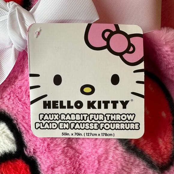 Hello Kitty Pink Strawberry Sweet Faux Fur Throw Blanket 50x70” - Picture 3 of 4